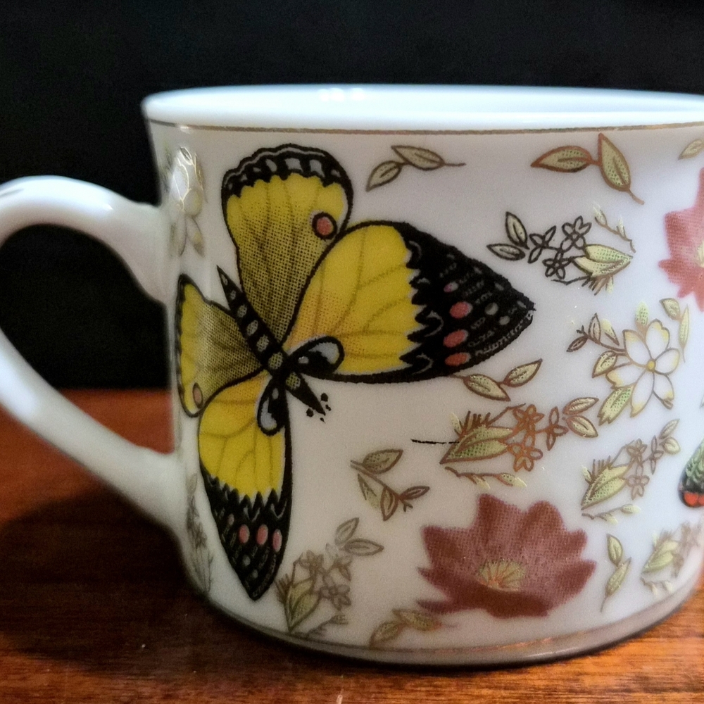 Bijoux Terner Demitasse Cups & Saucers Butterflies & Blossoms Set Porcelain VTG - Picture 6 of 6